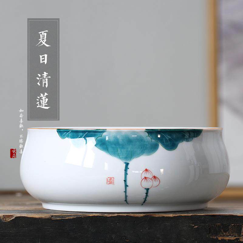 釉下彩手绘大号茶洗 陶瓷杯洗笔洗茶道配件花盆鱼缸功夫茶具