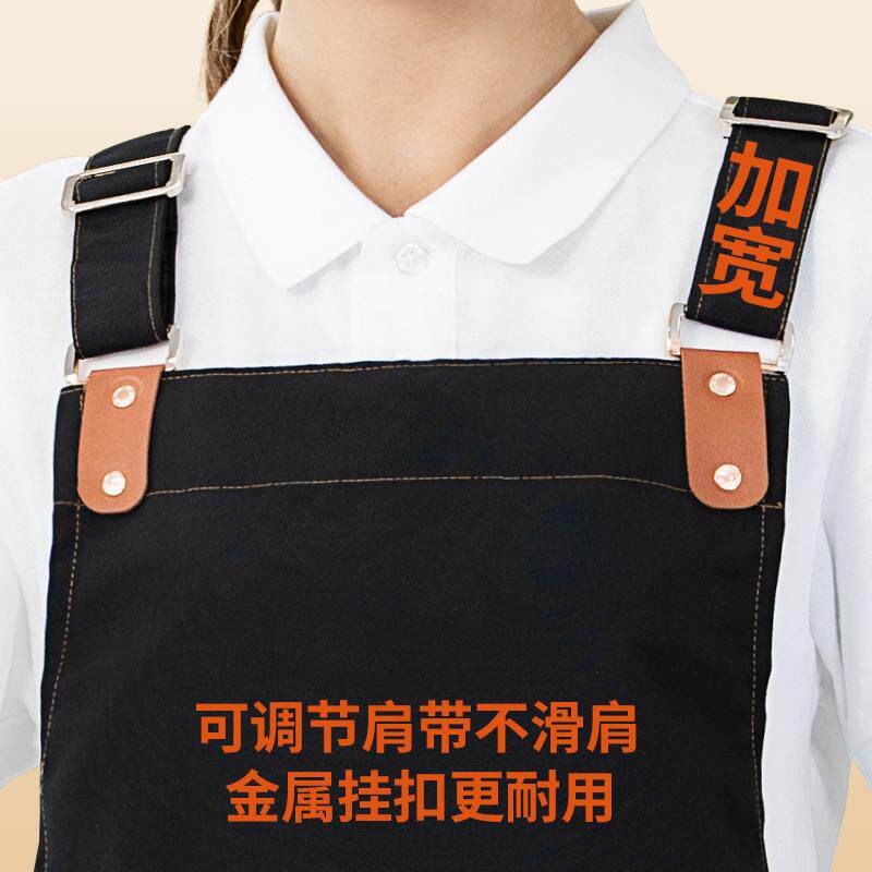 直销新款防水帆布围裙制定logo印字餐饮专用超市火锅店奶茶店新款