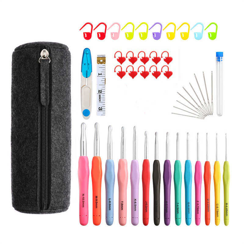 编织工具TPR软柄钩针氧化铝蕾丝钩针手工配件全套毛毡包套装,居家布艺,线盒,淘宝优惠券,粉丝福利购,淘宝优惠卷