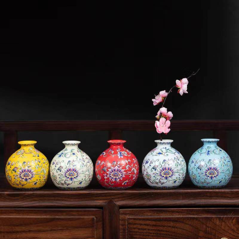 陶瓷珐琅彩迷你花插花瓶茶具摆件水培陶艺花器花盆家居装饰品,家居饰品,花瓶,淘宝优惠券,粉丝福利购,淘宝优惠卷