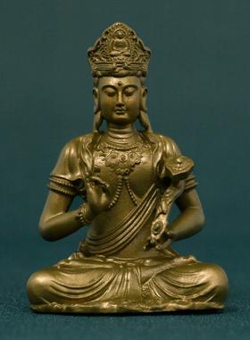 高档简修行文殊普像普贤萨摆件黄菩铜像佛雕像随身佛生肖属兔本贤