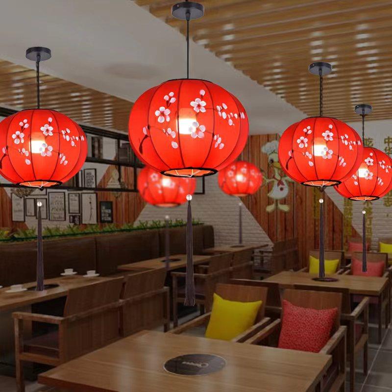 圆形吊灯餐厅布艺荷花冬瓜灯笼