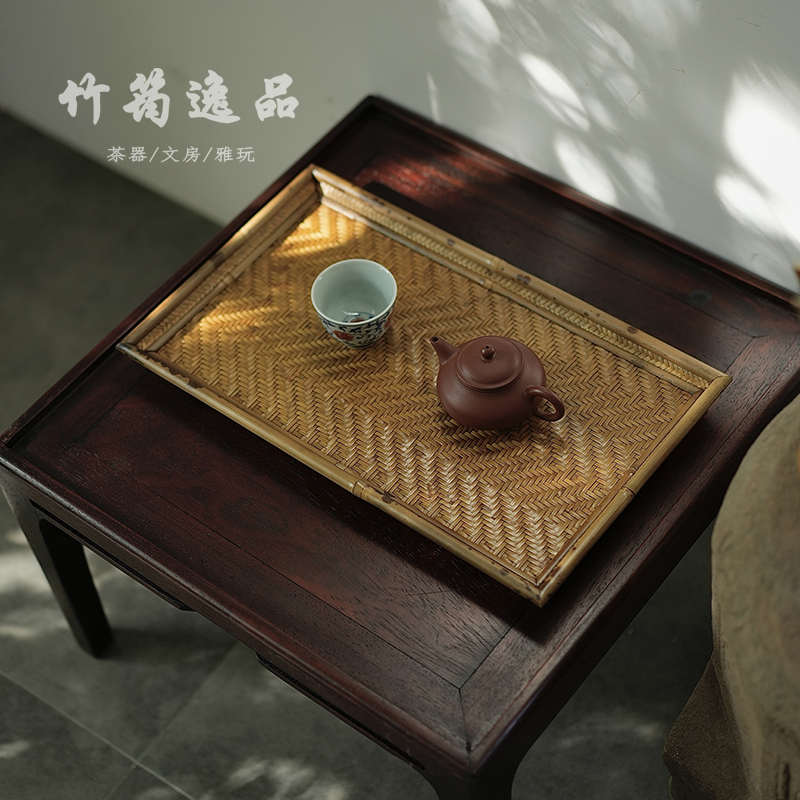 湘妃竹茶托 竹编席面奉茶盘 茶杯茶壶茶具收纳整理 功夫茶道零配