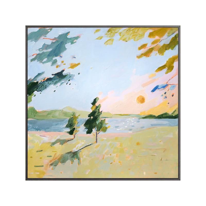 温画暖n的落日北欧s风卧室摆治i愈系风景挂画QB202202客厅餐厅装