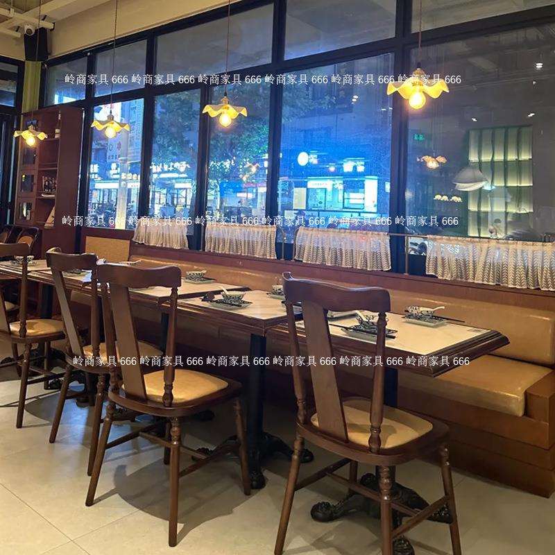 美式复古咖啡厅餐厅实木岩板大理石桌椅组合酒吧火锅卡座方圆桌