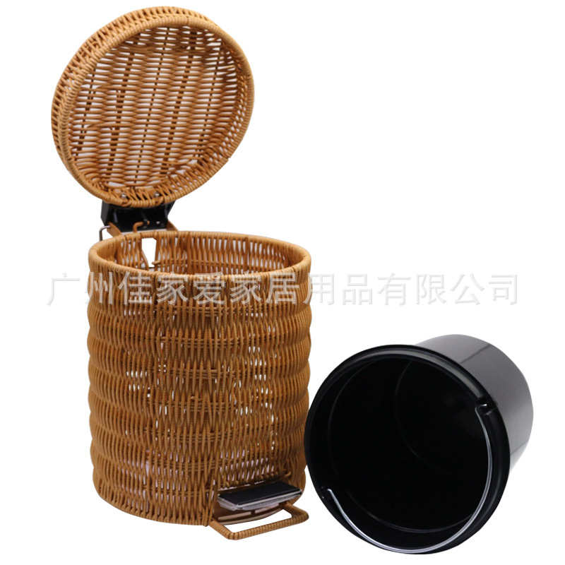 外贸批发家用手工编织藤编垃圾桶带内胆星级酒店脚踏式仿藤垃圾桶