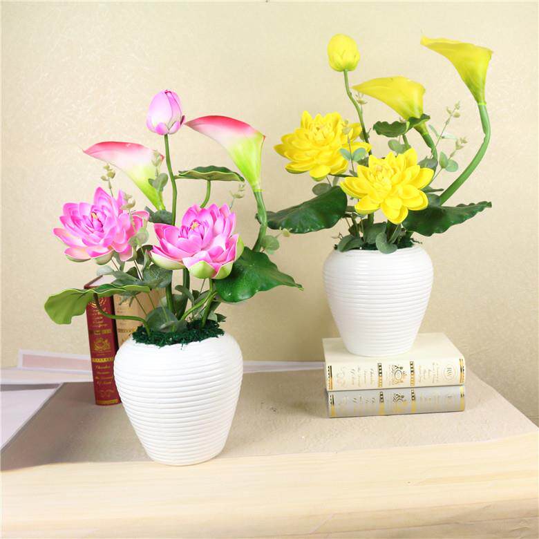 仿真花套装假花家居客厅绢花装饰花摆件陶土盆栽整体花艺荷花