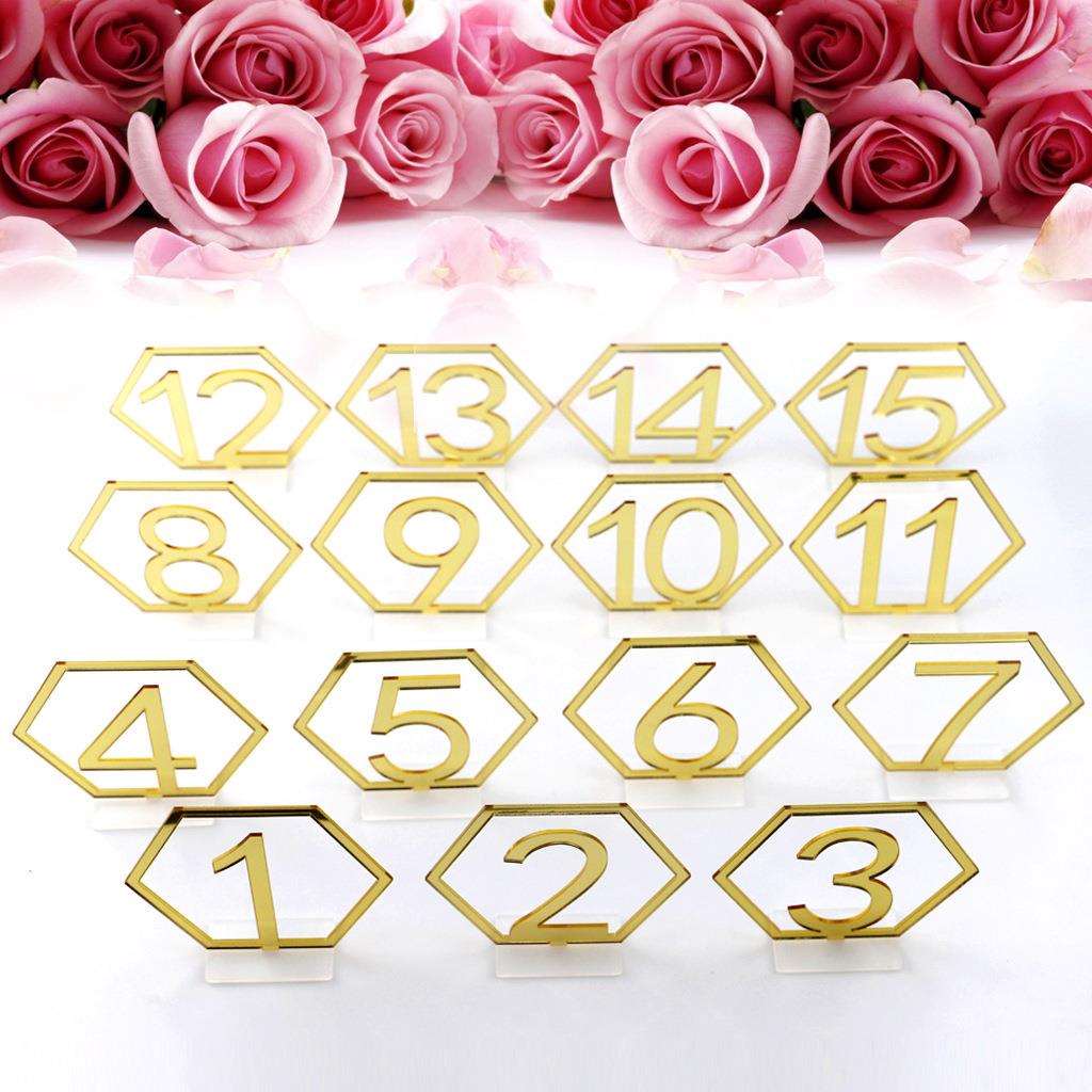 亚克力镜面金色银色六边形镂空数字1-15婚礼桌号牌摆件工艺品