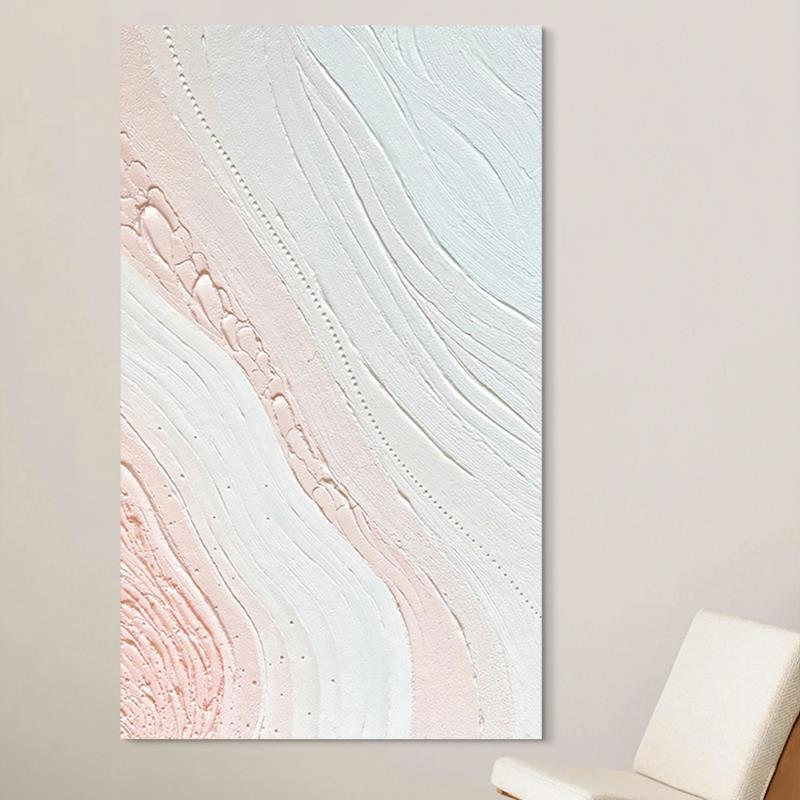 粉色奶油风极简手绘油画线条抽象小众砂岩装饰画客厅玄关肌理挂画