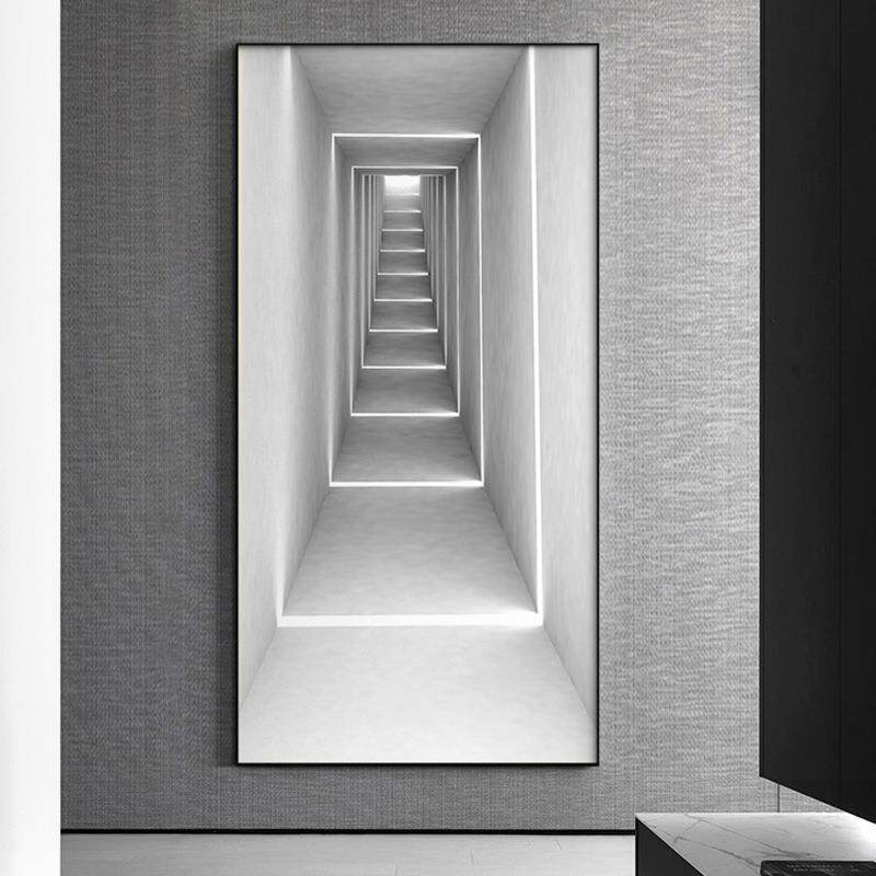 现代简约玄关装饰画走廊过道黑白建筑光影挂画视觉空间延伸感墙画