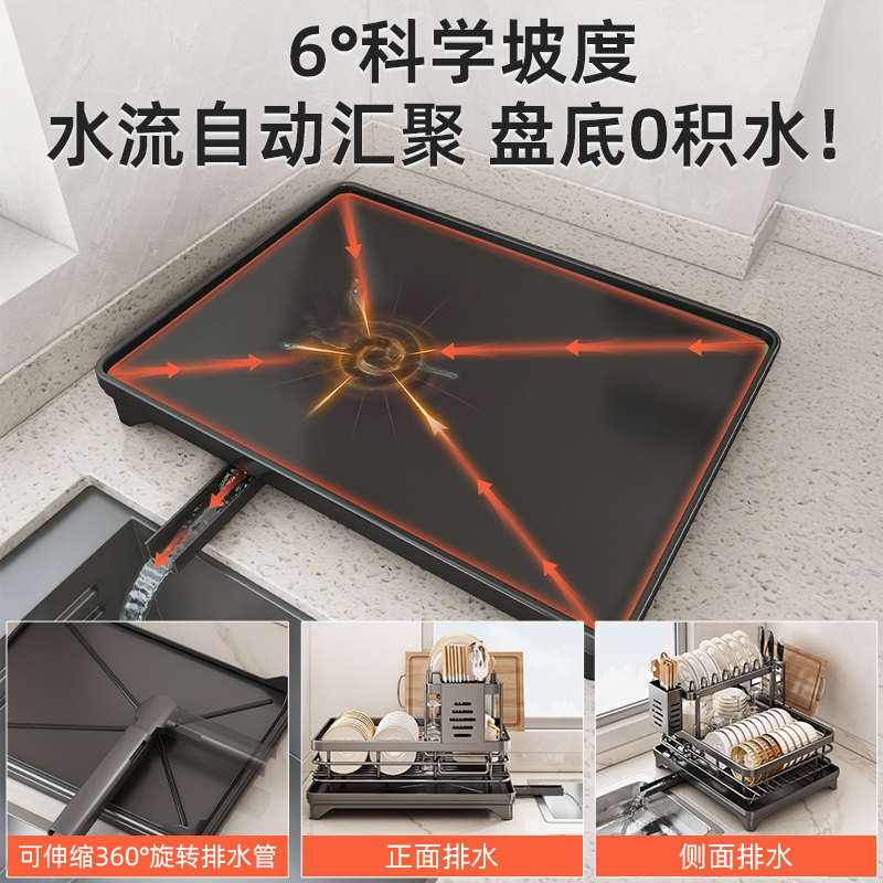 优勤碗碟收纳架沥水碗架厨房置物架不锈钢碗筷放碗盘子双层沥水篮