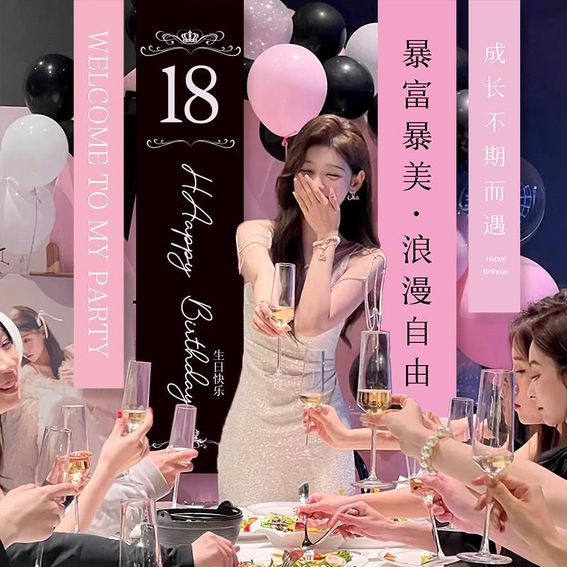 。生日背景墙布置十八岁装饰场景背景布挂布快乐条幅定制主题派对