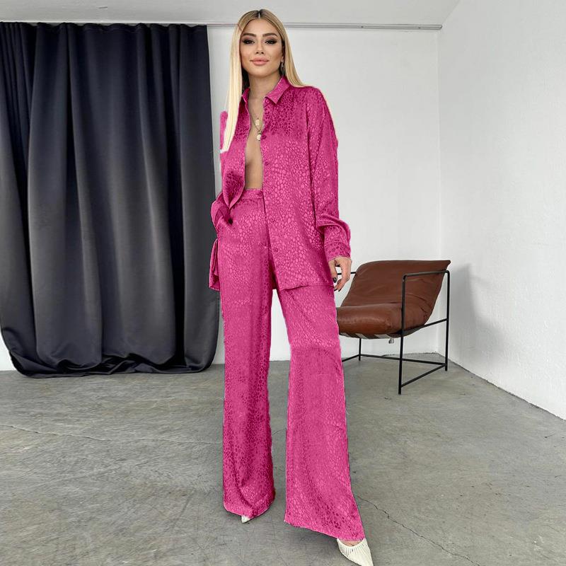 Womens suit long sleeve lapel shirt leopard print trousers