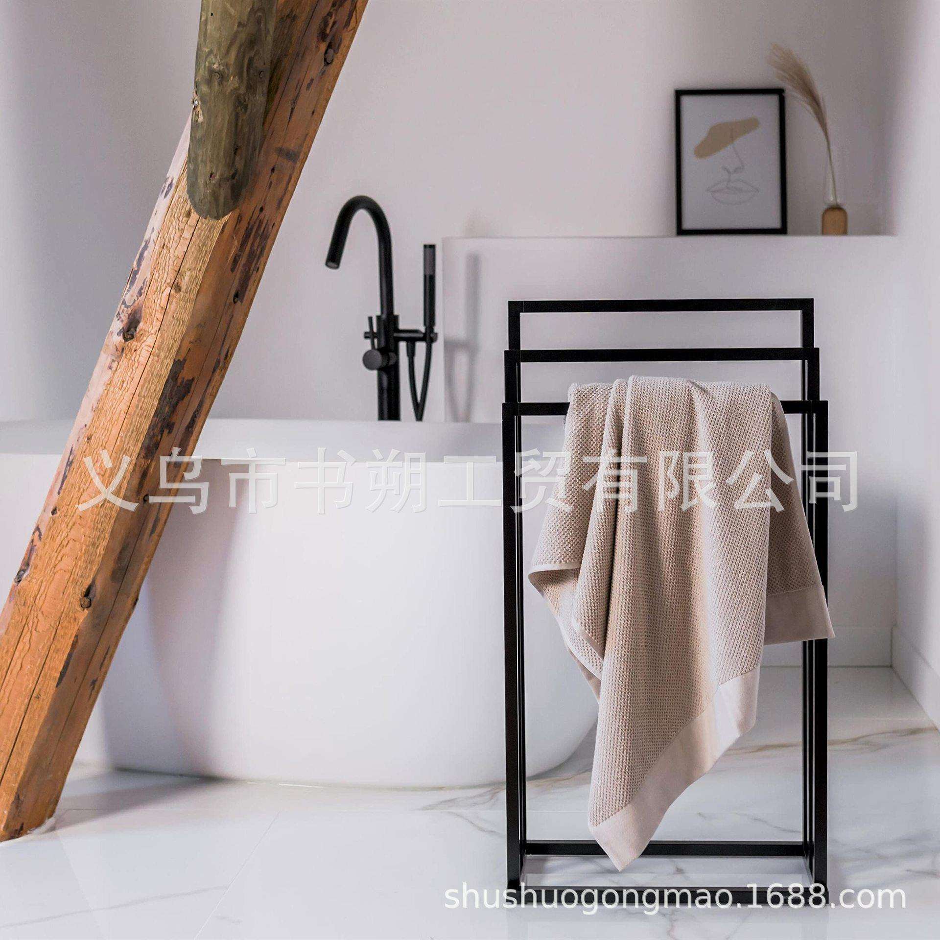 跨境落地式毛巾架立式简约可移动毛巾架卧室浴室浴巾置物挂杆铁艺