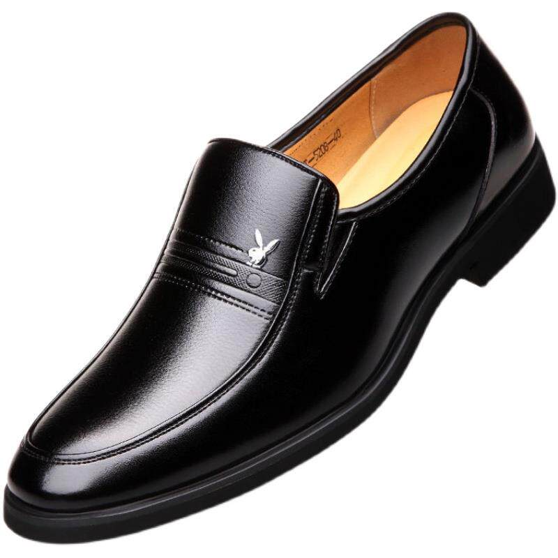 正品皮鞋男真皮商务正士装男休鞋秋冬新款加绒软闲底防滑中爸老年