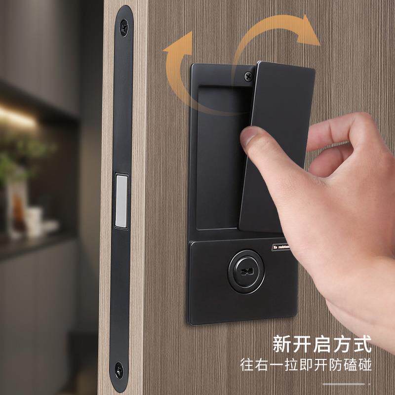 卧室木门房门锁嵌磁吸内平移开门锁极简静音推拉批无把手双面F97H