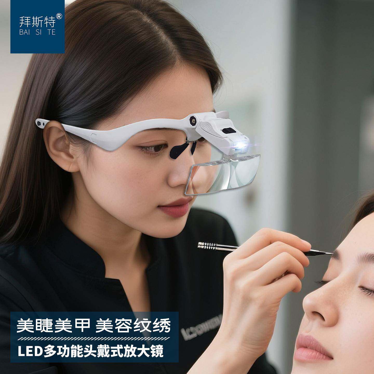 头戴式嫁接睫毛孔放大镜带灯拔黑头眼镜美容挤痘粉刺纹绣师专用