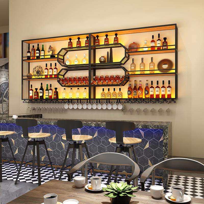 酒吧吧台酒架餐厅壁挂酒柜展示架悬挂式墙面红酒柜储物柜家居