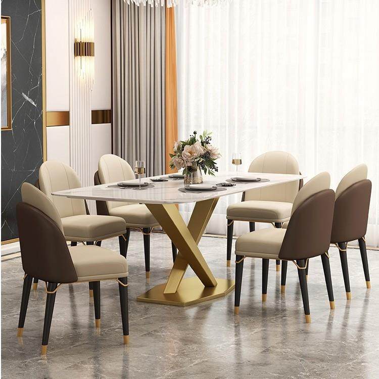 代极简大户型轻奢岩板方形餐桌奢现岩板别墅亮石餐台吃饭光餐XLM