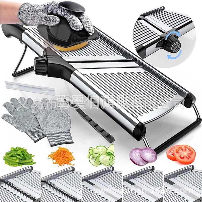 Cross Border Stainless Steel Multifunctional Vegetable Cutter Suit Mandoline Grater Slicer Plus Anti Cut Gloves Cleaning Brush
