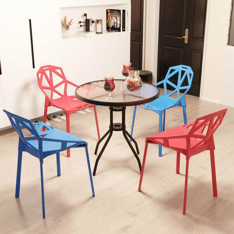 钢化玻璃圆桌洽谈桌椅组合户外小桌子现代简约铁艺餐桌休闲 咖啡