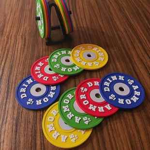 Set of 4 Weight Plate Coaster 防滑硅胶杯垫 举重铁饼杯垫