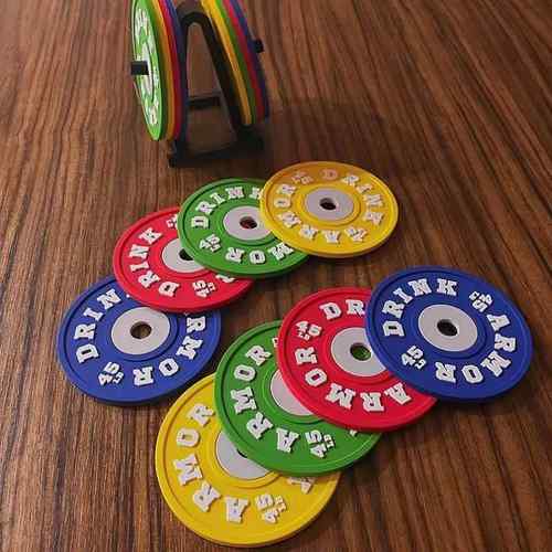 Set of 4 Weight Plate Coaster 防滑硅胶杯垫 举重铁饼杯垫