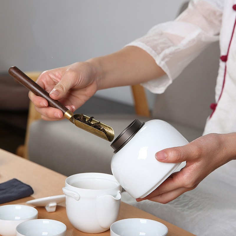 陶瓷茶叶罐 家用密封储物罐锡盖存茶罐茶叶包装盒小号普洱 醒茶罐