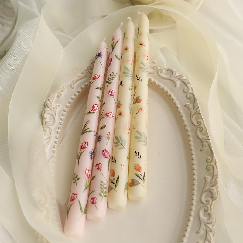 IOTC法式复古印花25cm高长杆蜡烛生日派对蜡烛家居装饰婚礼蜡烛