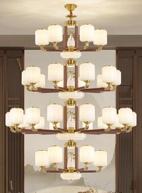 新式全铜吊中22829灯客厅灯中国风北美别黑胡桃木FA主灯墅复S式楼