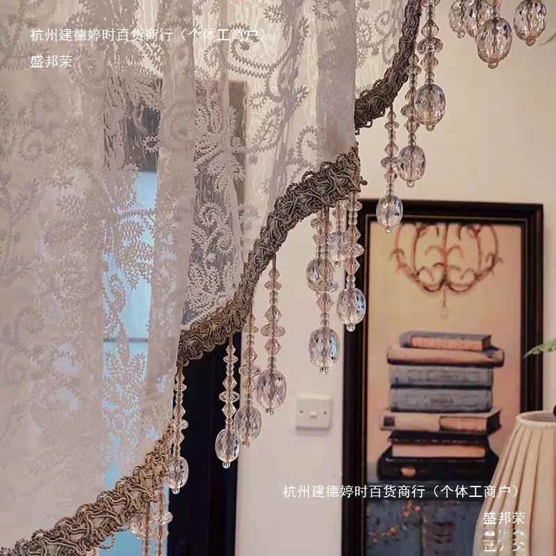TCW断法复古蕾丝绣花半帘隔帘玄关拱门穿杆水晶纱帘式卧室装饰帘