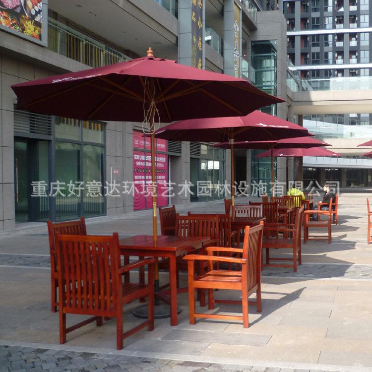 厂家直供中式简约户外实木桌椅商业街咖啡店庭院露天休息桌椅配伞