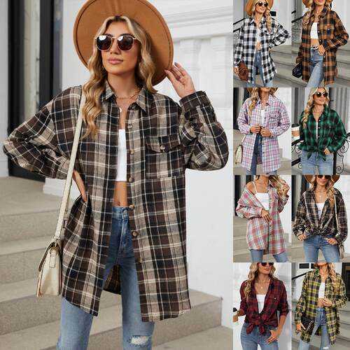 Checkered shirt, brushed long sleeved shirt