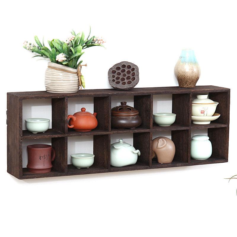 茶架展示架茶具收纳层架 茶杯架 壶架 烧桐木多宝格摆件实木 博古