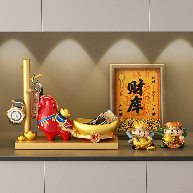 2026马年摆件马上有钱新中式套装玄关装饰画钥匙收纳玄关摆件乔迁