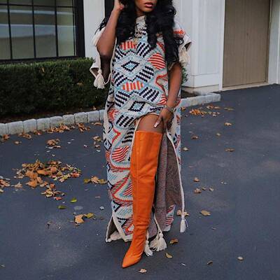 Women's Long Ethnic Style Shawl Sweater Cape Knitted Top