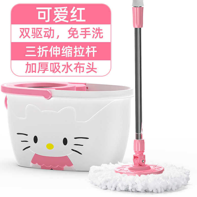 现货家务清洁免脚踩好神拖超细纤维手压式拖把洗涤甩干双驱动拖把