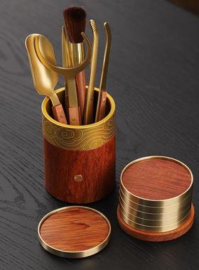 太空黑檀木家茶道六君子套装茶茶筒夹泡茶工具铝用高46382档茶道