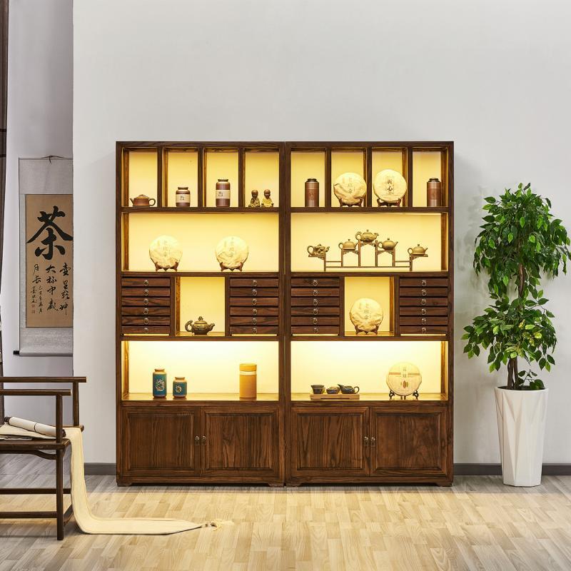 榆格子柜茶饼柜宝组合茶具多格新中式胡无品牌/桃木色物架中式博