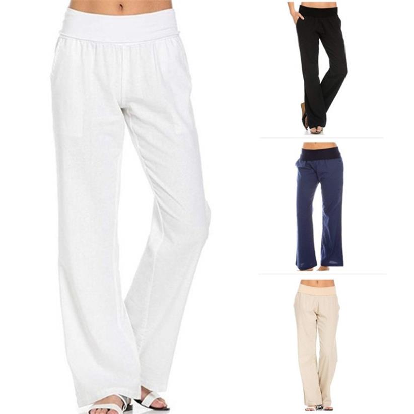 trousers wide-leg casual loose linen and cotton color solid