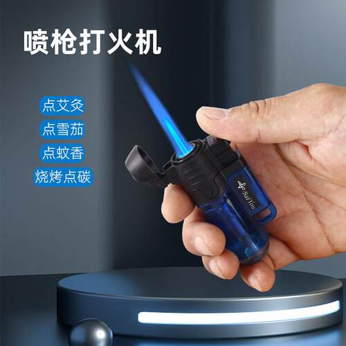 自动弹盖带扣便携塑料圆机直冲打火机简约大火烧烤便携跨境