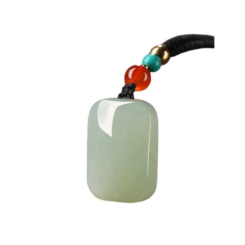 天然和田玉青白玉平安无事牌吊坠批发女款和田玉面包牌平安牌玉坠