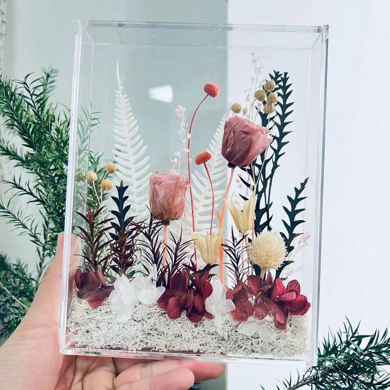 高透压克力花盒照片相框干 干燥花永生花 家居摆设订制结婚送闺蜜