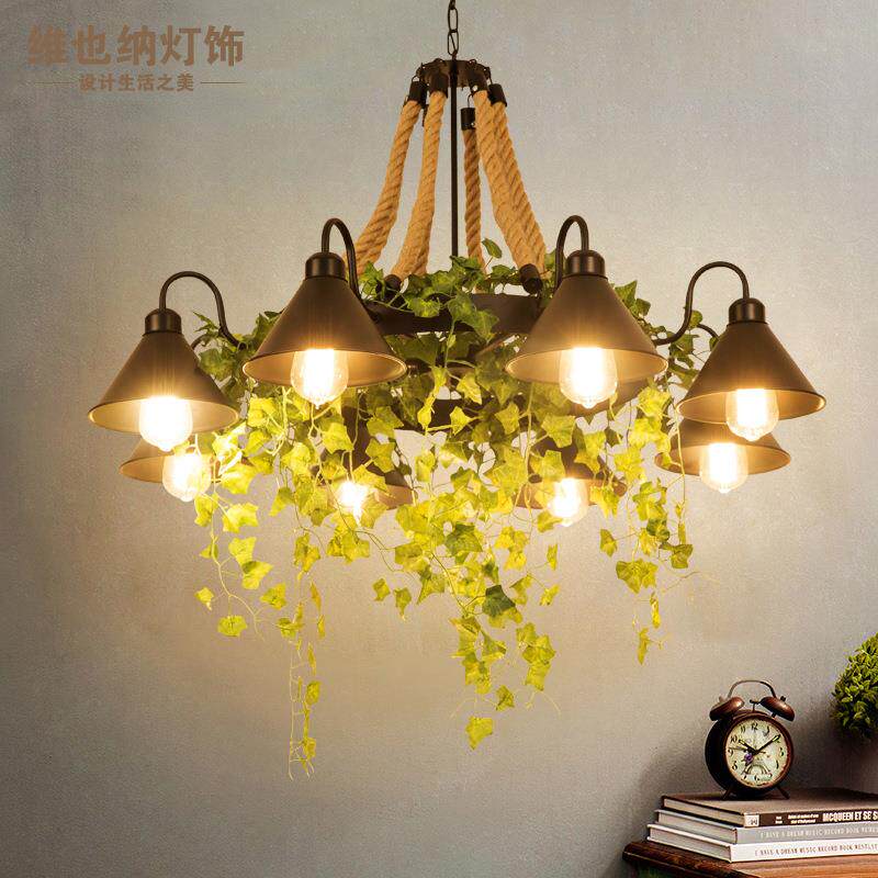 工业风复古酒吧氛围清吧音乐餐厅吊灯烧烤饭店铺商用绿植物麻绳灯