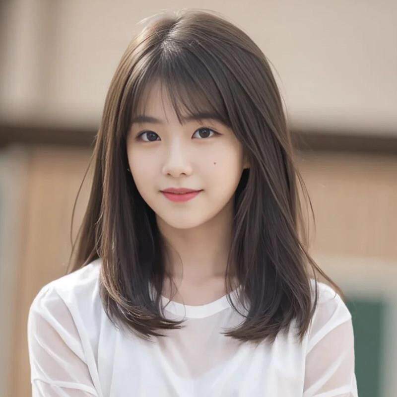 假发女中长发齐肩锁骨发日常自然空气浏海短发彷全真人发全头套式