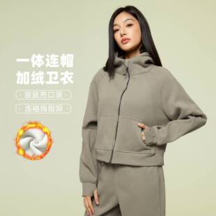 高领连帽拉链卫衣女秋冬季加绒保暖百搭宽松休闲运动外套D2510
