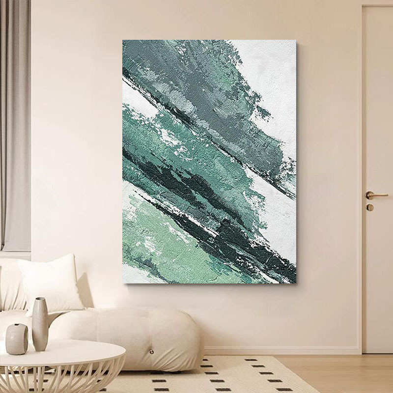 手绘肌理绿色客厅装饰画丙烯石英砂立体玄关卧室挂画现代抽象落地图片