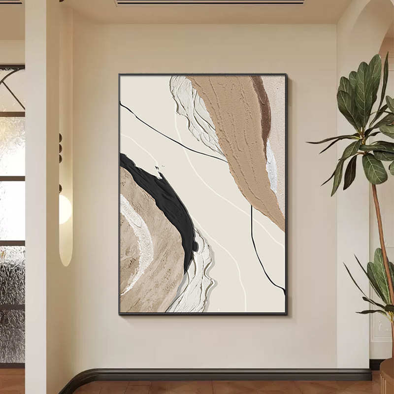 侘寂奶油风抽象客厅装饰画极简线条沙发背景墙挂画玄关大幅落地画