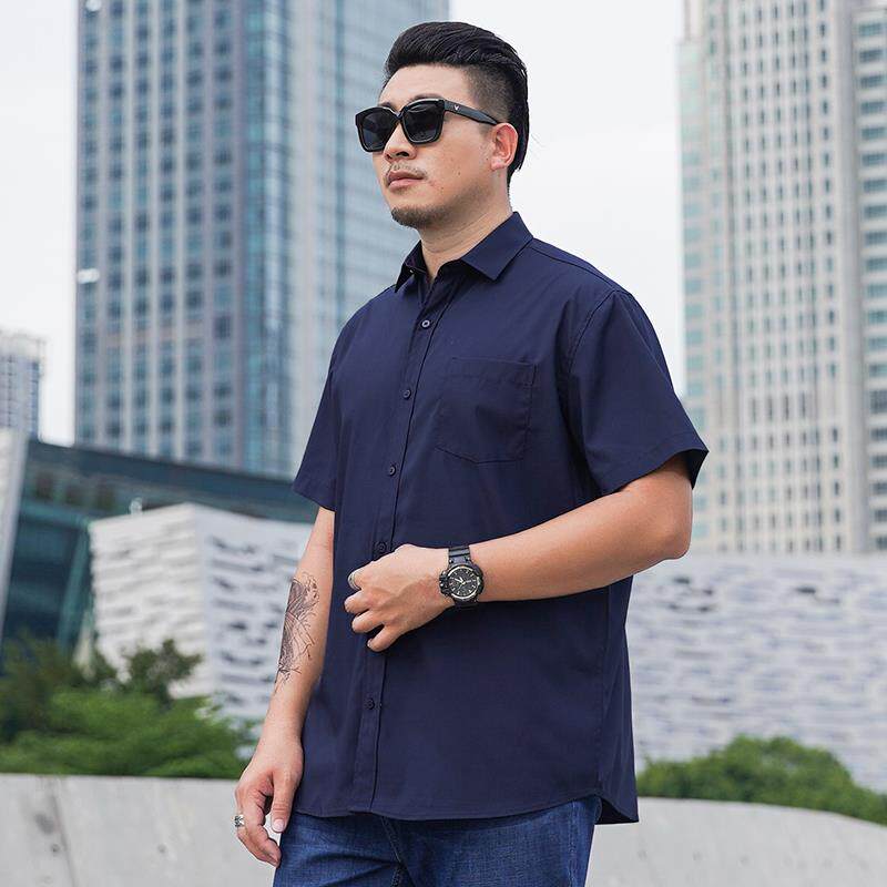 高档男士商务上宽班服短袖白衬衫加肥子加大码肥佬胖长袖松衬衫工