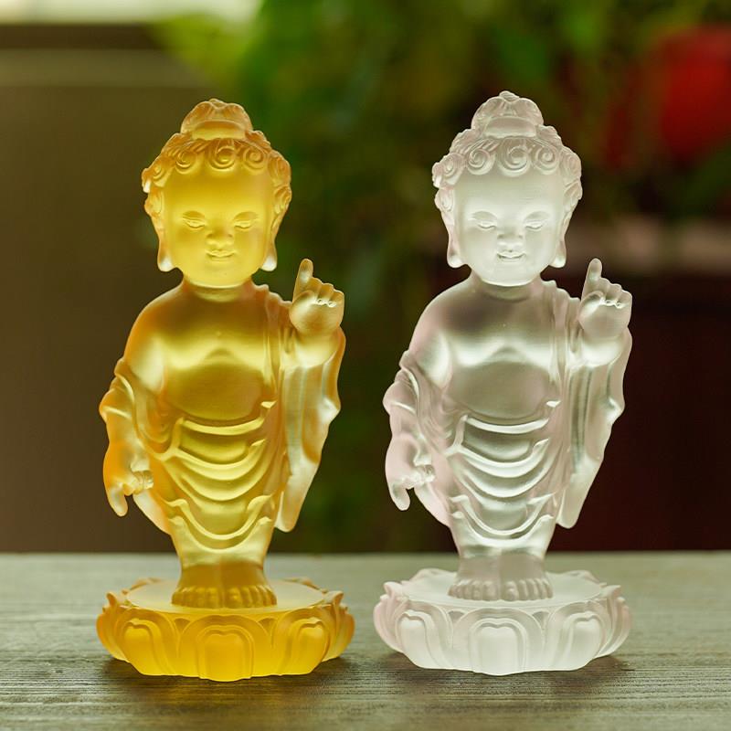 琉璃释迦牟尼佛太子佛佛像供奉摆设发光木底座居家客厅桌面装饰摆